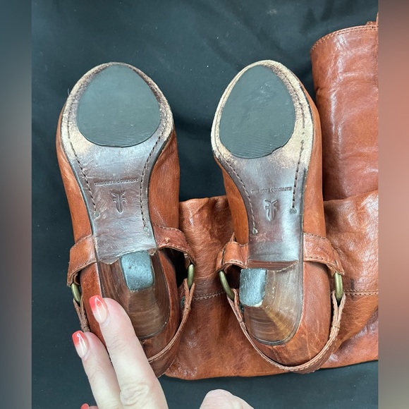 Frye Steffi Harness Crinkled Leather Moto Knee High Tall Kitten Heel Boots 6.5 - Picture 6 of 16